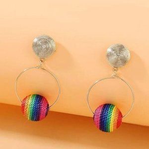 Rainbow Striped Ball Decor Drop Earrings New